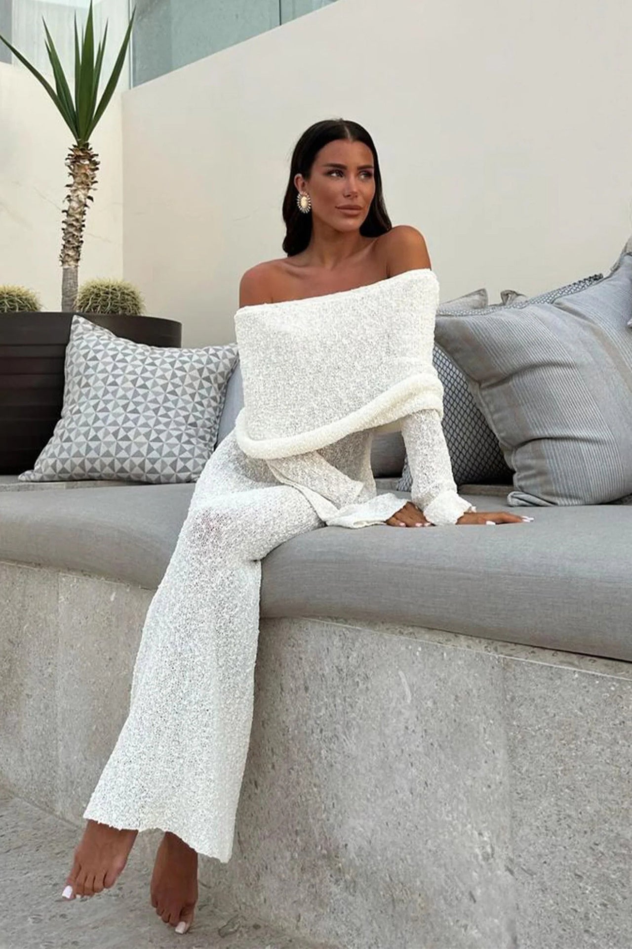 French-style One-shoulder Knitted Dress