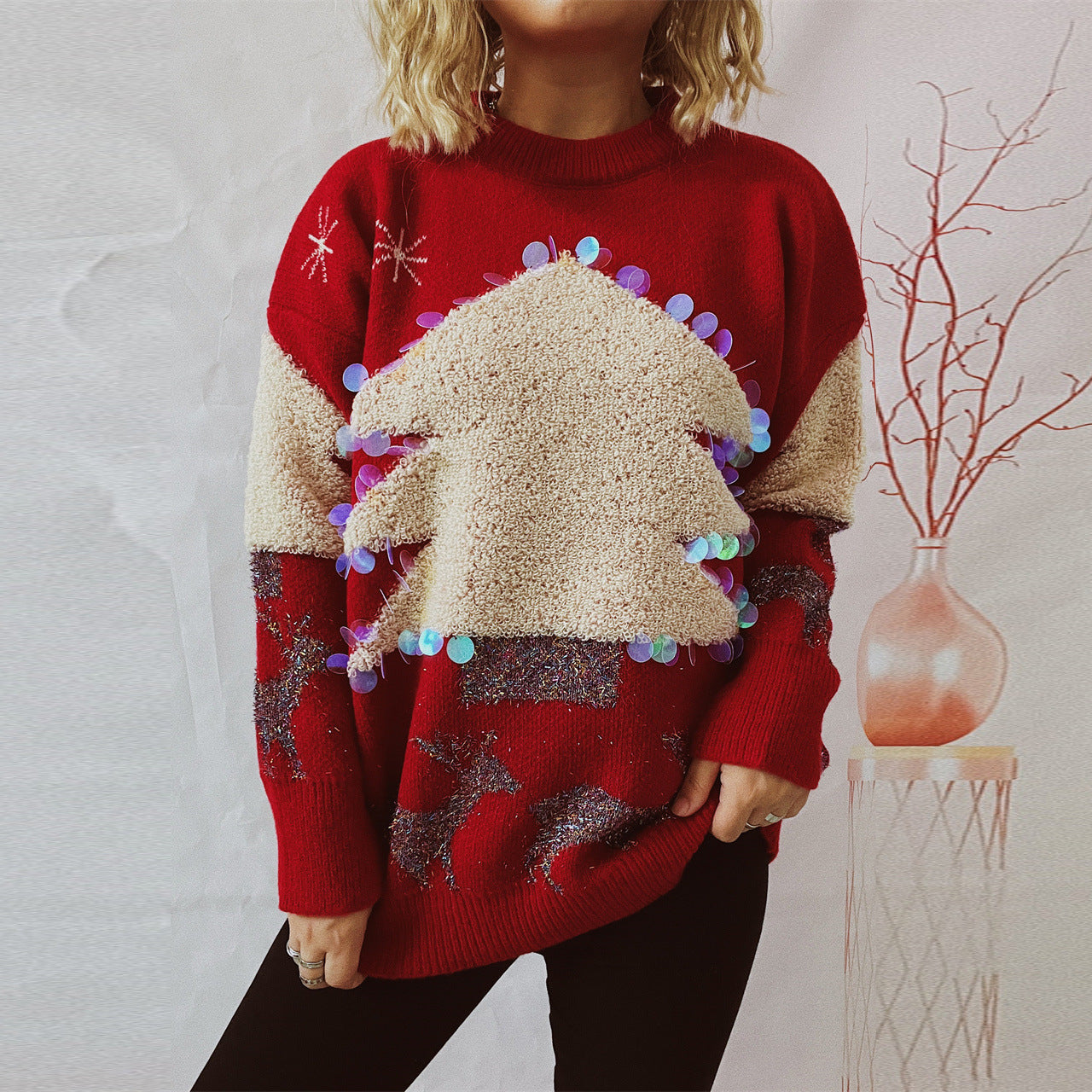 Christmas Holiday Handmade Sequined Christmas Tree Sweater