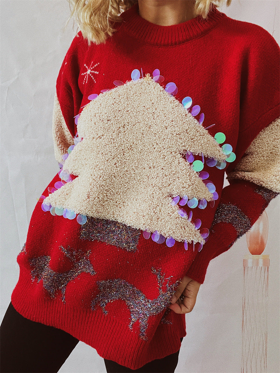 Christmas Holiday Handmade Sequined Christmas Tree Sweater