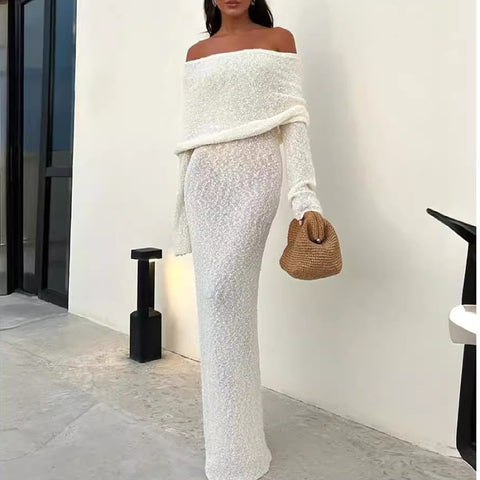 French-style One-shoulder Knitted Dress