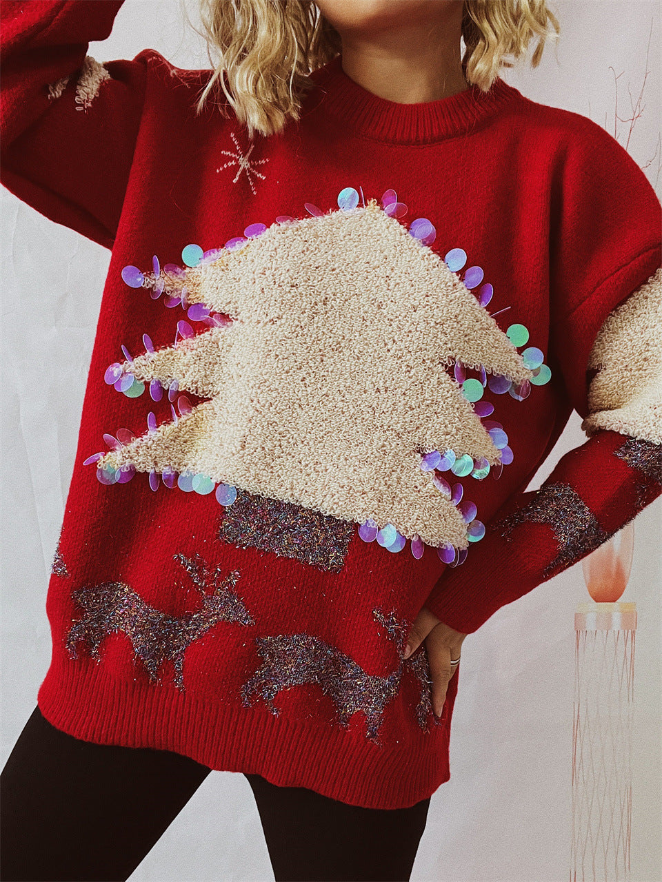 Christmas Holiday Handmade Sequined Christmas Tree Sweater